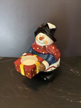 Snowman Tealight Candle Holder Christmas Winter Decor Ceramic Gift Present